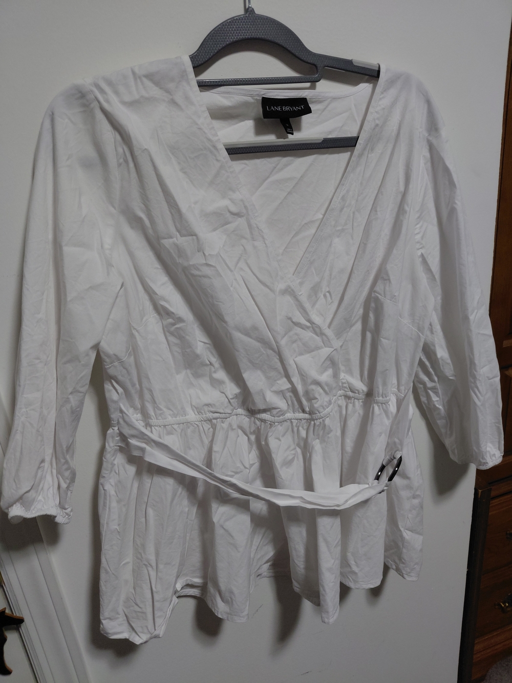 Lane Bryant White Wrap Peplum Blouse with Tie